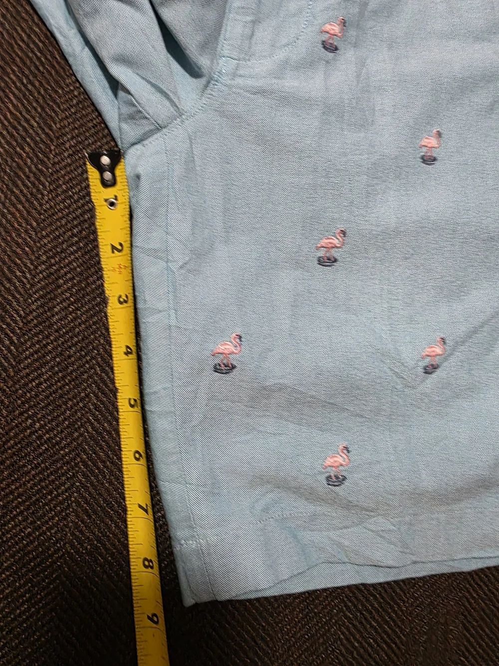 J. Crew Light Blue Men’s Flamingo Embroidered Flat Front Shorts